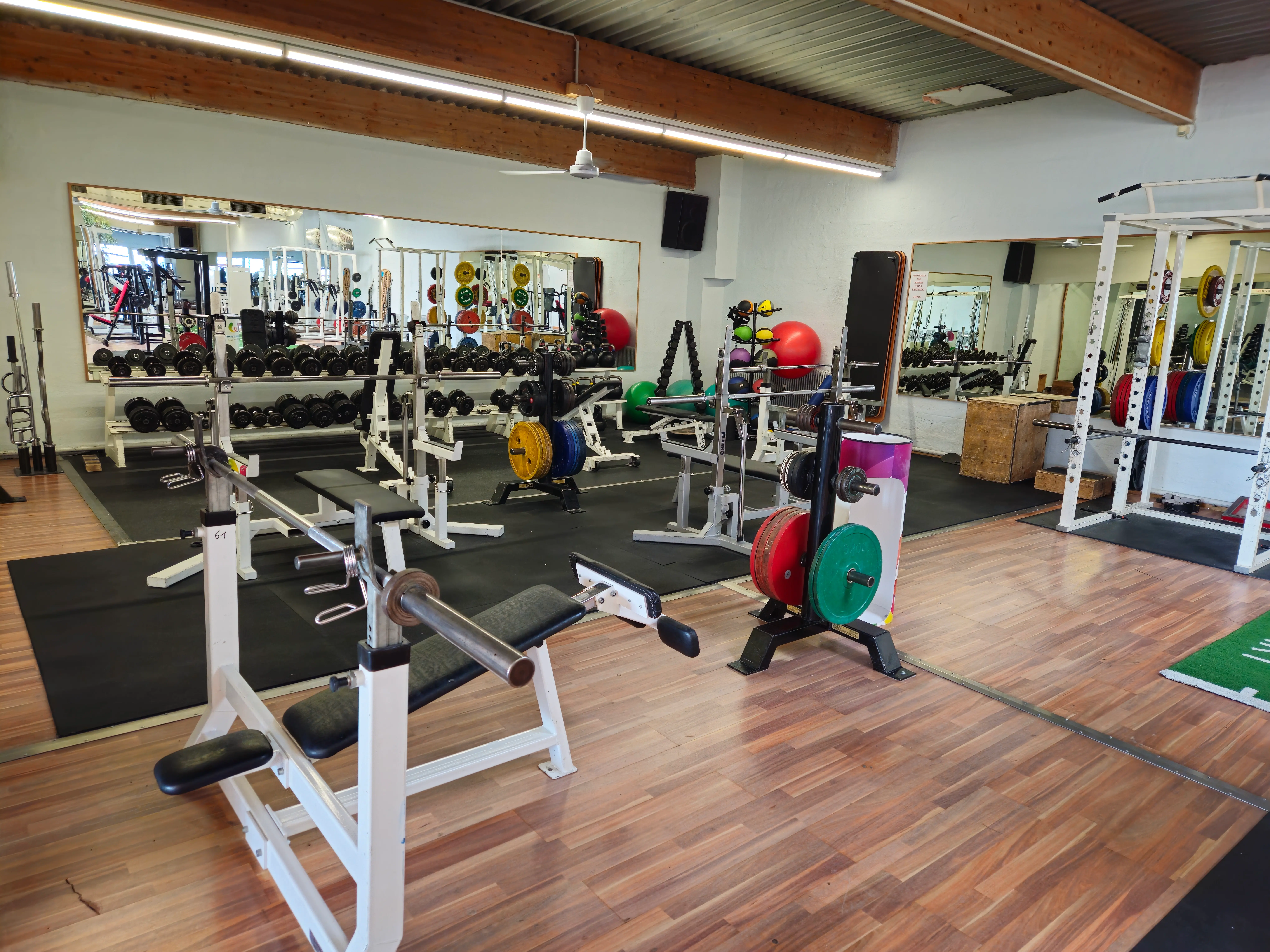 Bankdrücken, Kurzhantel, Rack, Medizinball